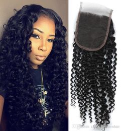 Kinky Curly Top Lace Closure Peruvian Virgin Hair Natural Color Human Hair Extensions 1 Piece Closure Longjia Hair Products1289178