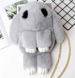 Fluffy Bunny Shoulder Plush Backpack Cute Fluffy Rabbit Fur Pompoms Chain Bag Women Cartoon Rabbit Sling Bag 2103314588053