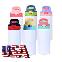 Mugs 30pack USA Warehouse bulk 12oz Straight Sublimation Kids Flip Top Tumblers Kids Water Bottle 240410