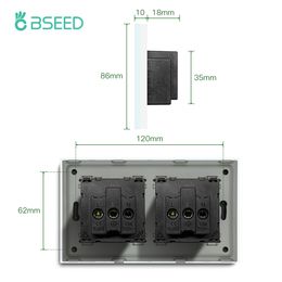 BSEED Double Wall Sockets 13A UK Standard Power Outlets Tempered Crystal Panel 146mm White Black Golden