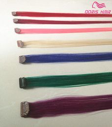 Mix Colours human hair 10pcs Colourful clip in Hair Extensions PINK BLUE BURG PURPLE Remy clip on Hair products 9057559