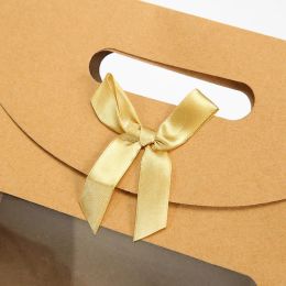 Kraft Paper Bag Bow Hand Packaging Box Window Self-supporting Gift Bag Portable Cake Box for Wedding Birthday Party