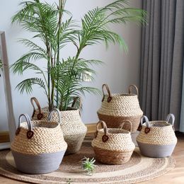 LuanQI Seagrass Wicker Corn husk Storage Basket Plant Flower Pot Laundry Basket Home Decorative Sundries Toy Storage Box