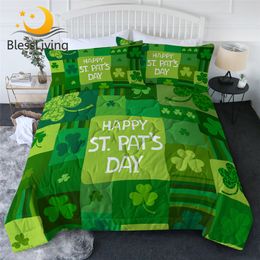 BlessLiving Shamrocks Comforter St. Pat's Day Bedding Cover Lucky Green Grid Thin Duvet Happy Holiday Bedspread Cosy Home Decor
