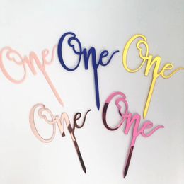 Pink gold One Birthday Cake Toppers Acrylic baby 1 St happy birthday Cake Topper for Baby Shower Party Cakes Dessert Decorations
