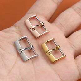 Solid Stainless Steel BUCKle Leather watch band Pin clasp 14mm 16mm 18mm 20mm Watch accessories 240408