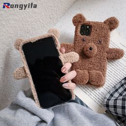 Furry Plush Bear Warm Phone Case For iPhone 13 12 11 Pro Max mini XS Max XR X 8 7 6 6s Plus SE 2020 Teddy Soft Cover