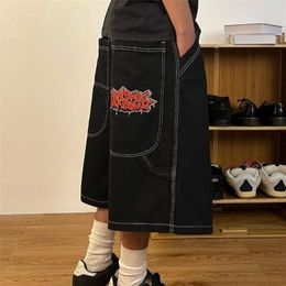 European and American high street men shorts skateboard pants pattern embroidery couple hiphop hip hop denim shorts 240329