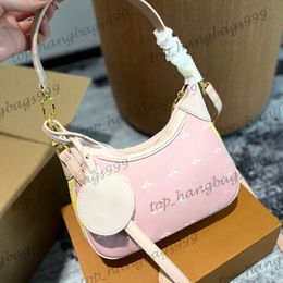 Luxury Brand Old Flower Two-tone Pink Gradient Croissant Underarm Shoulder Bags Leather Adjustable Strap Crossbody Handbgas With Badge Charm 23X19CM Zipper Pouch