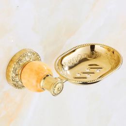 Jade golden bathroom shelf accessory golden bathroom paper holder towel ring double cup holder soap holder bathroom wall shelf