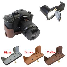 PU Leather Camera Case Half Body For Panasonic GH5 Lumix GH5 Bottom Bag Open battery Black Brown Coffee