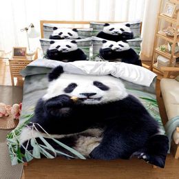 Panda Duvet Cover Set Cute Animal Pattern Twin Bedding Set for Boys Girls Microfiber Wild Giant Panda King Size Comforter Cover