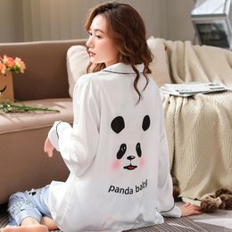 Casual Print Flower Satin Home Clothing Pyjamas Long Sleeve 2PCS Pajamas Suit Women Sexy V-Neck Sleep Set Intimate Lingerie