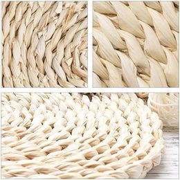 5PCS Rattan Placemat Set 22/25CM Round Braided Table Mats Heat-Resistant Pads Pot Holder Non-Slip Handmade Cup Dishes Coasters