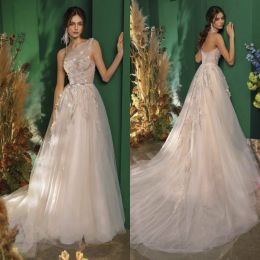 Papilio 2024 Wedding Dresses One Shoulder Sleeveless Lace Appliques Bridal Gowns Gorgeous Backless Sweep Train A Line Wedding Dress