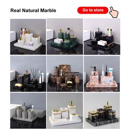 Volakas White Natural Marble Set for Bathroom Classic Minimalist Soap Dispenser Toothbrush Holder Tray Bathroom Set