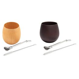 Wooden Yerba Mate Set Tea Cup Drinking with Bombilla Straw and Cleaning Brush 200ml