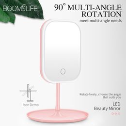 LED Makeup Vanity Mirror with Lights Rotating Mirror with Storage Desktop Adjustable Dimmer USB Cosmetic Mirror Makeup Vanity