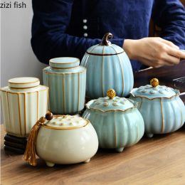 Lotus Ceramic Tea Caddy Tea Box Food Storage Tank Moisture-proof Sealed Jar Tea Container Tea Organiser Decorative Jar Tea Can