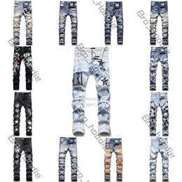 Amri Jeans Amari 15 Syles Designer MENS High Street Purple Jeans per pantaloni da ricamo maschi
