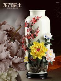 Vases Chinese Style Handmade Ceramic Flower Vase Decoration Living Room Arrangement Antique Shelf Porcelain Decorative Crafts