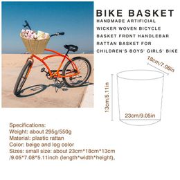 Wicker Bike Basket Cargo Bag Children Bicycle Front Handlebar Mount Waterproof Basket Hand-woven Rattan Bicycle Storage Holder