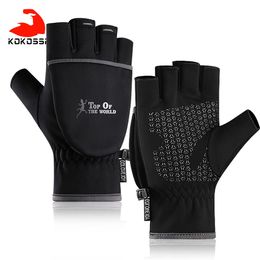 KoKossi Winter Warm Outdoor Gloves Half Finger Two-finger Cut Flip Half Finger Add Velvet Comfortable Cycling Fishing Gloves