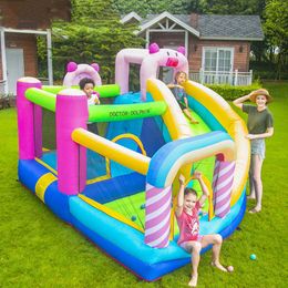 Heavy-Duty Inflatable Castle For Outdoor Use Travel Storage Kids' Parties Backyard Portable Bouncer Slide Combo Jumping Jumper Bounce House Fun Toys Pink Piggy Theme