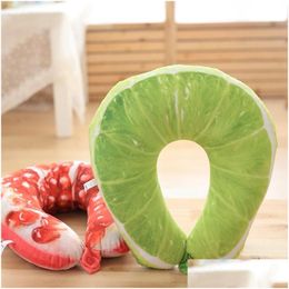 Cushion/Decorative Pillow Creative Simation Fruit Toy Tourism Cartoon Watermelon U-Neck Slee Nap Birthday Gift Drop Delivery Home Ga Dhtnp