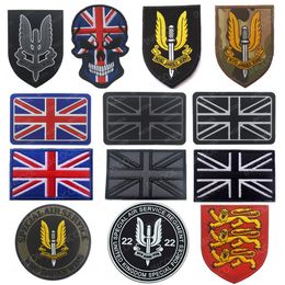 United Kingdom Flag Reflective Embroidery Patch British Army Military Patches Tactical Emblem Appliqued UK Embroidered Badge