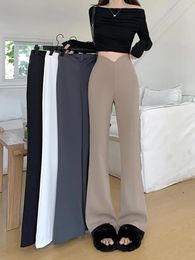 Women's Pants Sweet Girl Solid Colour High Waisted Flared For Spring Casual Drape Floor Mopping Hoof Female Clothes