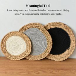 Table Mats Round Mat Pad Woven Insulation Placemat Handcrafted Weave Nordic Style Home Desk Accessory Black Line