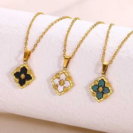 Pendant Necklaces Stainless Steel Luck Clover Pendant Necklaces For Women Gold Colour Chain Moon Cute Necklace Square Cross Jewellery Christmas Gift 240410