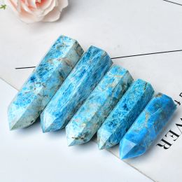 Natural Light Colour Blue Apatite Crystal Point Healing Stone Obelisk Quartz Wand Beautiful Ornament for Home Decor Energy Stone