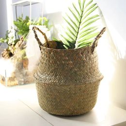 Natural Seaweed Wicker Basket Rattan Hanging Flowerpot Flowerpot Dirty Clothes Dirty Clothes Storage Botany Potted Plant Tools
