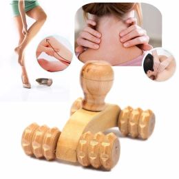 Wooden Four Wheels Car Massager Wood Trigger Point Back Massage Muscle Roller Tool for Body Neck Shoulder Waist Arms Legs Foot