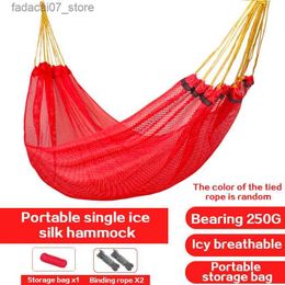 Hammocks Adult outdoor ice wire mesh hammock single student dormitory mesh hammock folding hanging chair portable sleep bedQ