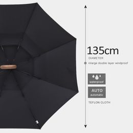 Parachase Large Umbrella Men Windproof 135cm Double Layer Golf Umbrellas Rain 8K Ultra-large Paraguas Wooden Handle Big Umbrella
