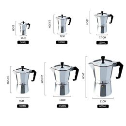 YOMDID Practical Moka Coffee Pot Aluminium Coffee Maker Durable Moka Cafeteira Expresso Percolator Pot 50/100/150/300/450/600ml