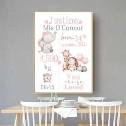 Print Custom Name Birth Poster for Girl Nursery Canvas Painting Artwork Wall Art Picture Baby Shower Gift Mother Room Decor