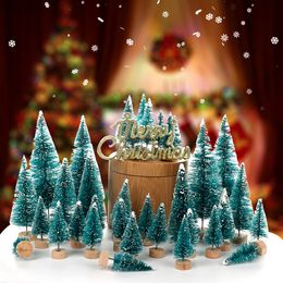 34pcs/set Small Diy Christmas Tree Fake Pine Tree Mini Sisal Bottle Brush Christmas Tree Santa Snow Frost Village House Navidad