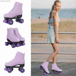 Inline Roller Skates Adult 4 Wheels Shoes Quad Roller Skates Flashing Wheel Skate For Women Men Outdoor Skating Sliding Training Sneakers PU Leather Y240410