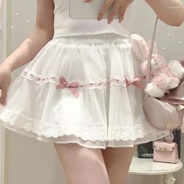 Skirts Cute Women Lace Trim Ribbons Bows Elastic Waist Lolita Style Mini Skirt For Sweet Girls Kawaii Clothes