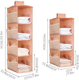 Hanging Closet Organiser Storage with Side Pockets 3/4 Shelves Oxford Foldable for Clothes Pants Underwear Bra Socks and Shoes