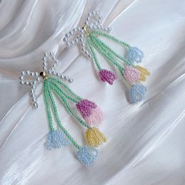 Vintage Bead Drop Earrings for Women Boho Handmade Flower Colorful Beads Tassel Earrings Dangle Jewelry
