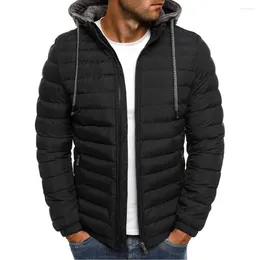 Men's Polos 2024 Pure Colour Simple Atmosphere Men Hooded Cotton-padded Jacket Fashion Cardigan Autumn And Winter Cotton-padde