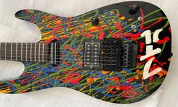 Custom Shop Jack Son PC1 Signed 30th Anniversary Phil Collen Splatter Hand Painted Electric Guitar Floyd Rose Tremolo Bridge Blac2730294