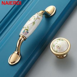 NAIERDI Antique Ceramic Cabinet Handles Chinese Vintage Drawer Knobs Wardrobe Door Handles European Furniture Handle Hardware