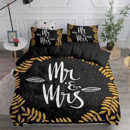 Black and White Duvet Cover Queen/King/Full Size Mr and Mrs Bedding Set 3Pieces Soft Microfiber Couple Romantic Comforter Cover