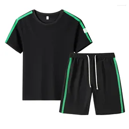 Men's Tracksuits 2024 Summer Short Sleeved Shorts Trendy Two Bar Sports Casual Set Piece Youth Cool